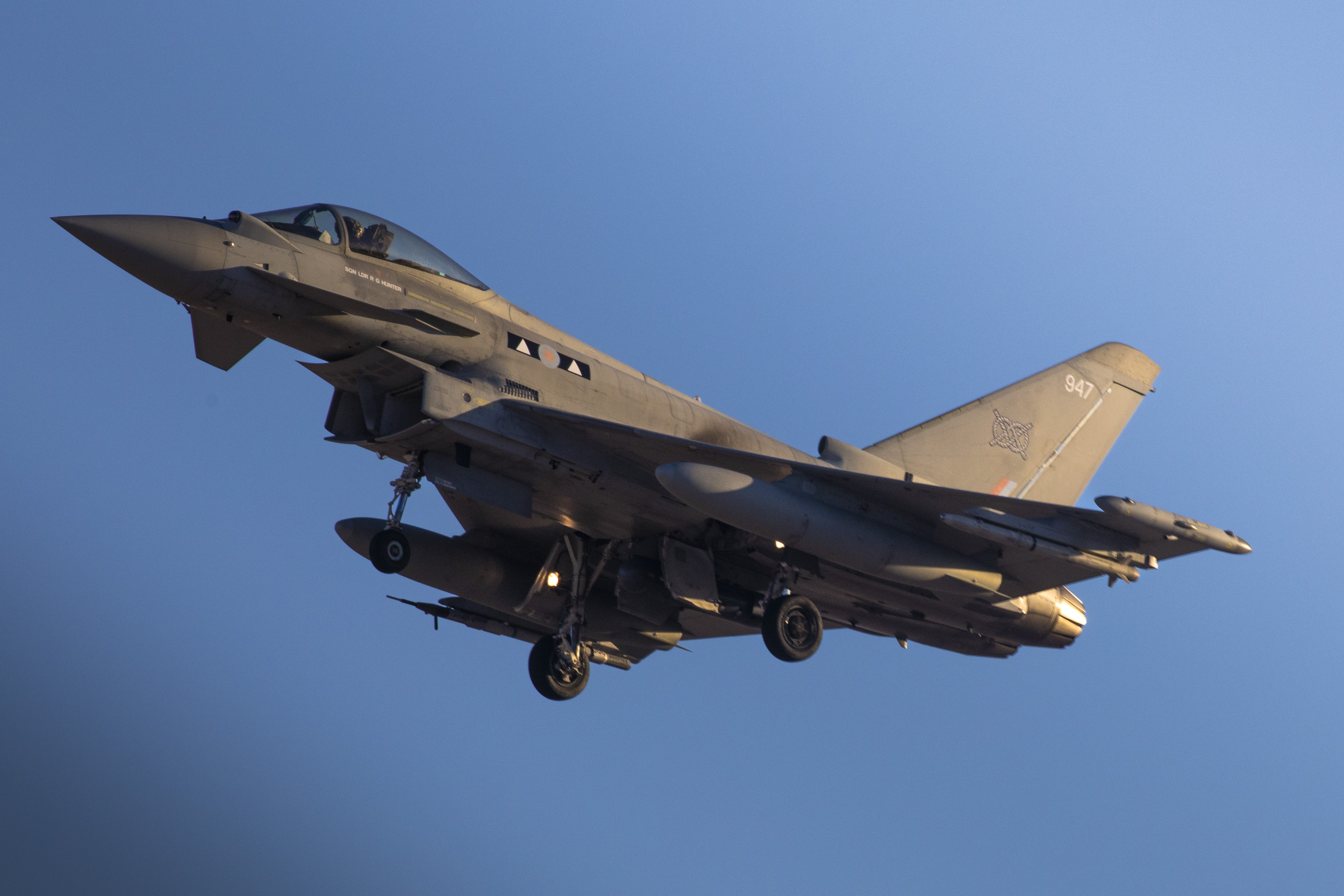 Image shows RAF Typhoon aircraft in flight.